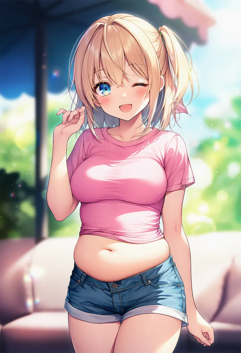 ぽっちゃりお腹のAIイラスト｜プロンプト紹介