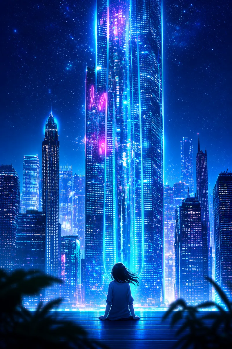 夜の巨大都市パノラマ｜都市のAIイラスト作例（アート）
