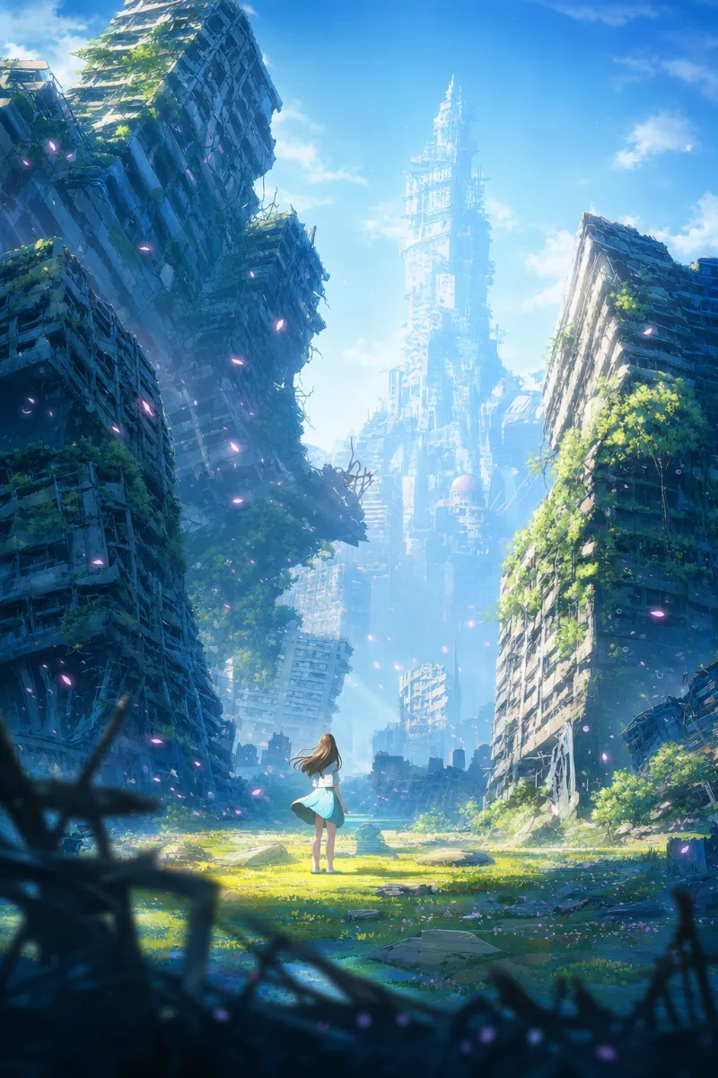 終末後の荒廃都市（ポストアポカリプス）｜都市のAIイラスト作例（アート）