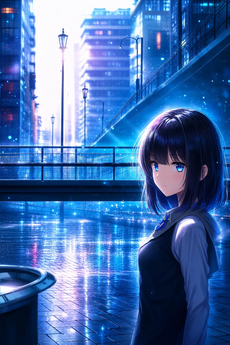 橋・運河沿いの開放的な都市ストリート｜都市のAIイラスト作例（アート）