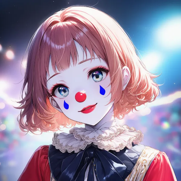 ピエロメイクのAIイラスト｜プロンプト紹介：clown makeup, facepaint, white skin