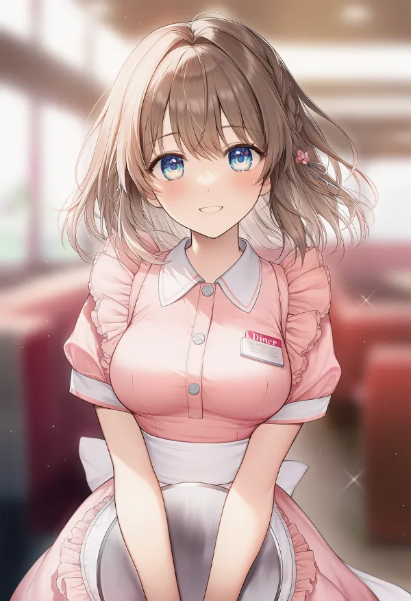 襟付きドレスのAIイラスト（ダイナー衣装）｜プロンプト紹介