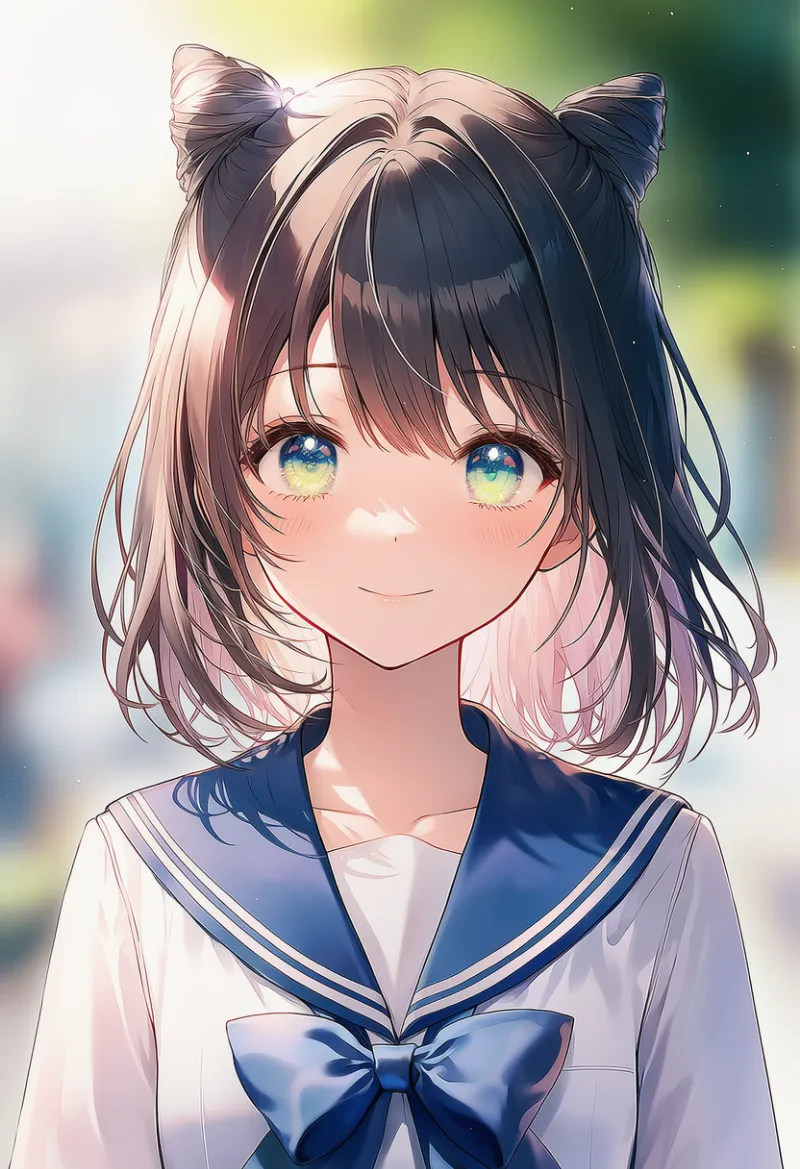 円錐形のお団子ヘアのAIイラスト｜特殊な髪型プロンプト紹介