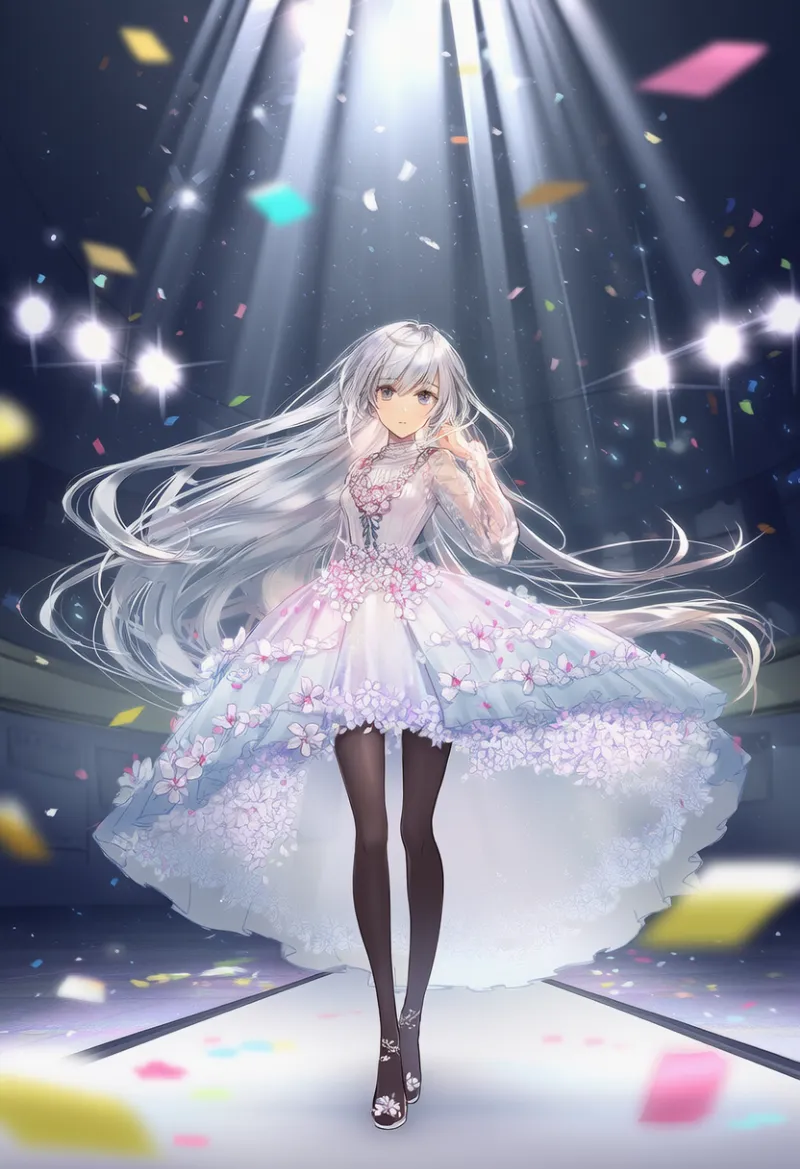 紙吹雪のAIイラスト｜ファッションショー・ステージのプロンプト紹介