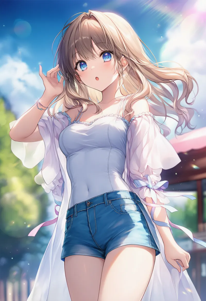 服越しにへその輪郭が透けて見える状態のAIイラスト｜プロンプト紹介