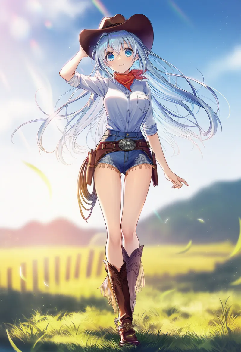 夏向けライトウェスタンカウガールのAIイラスト｜プロンプト紹介
