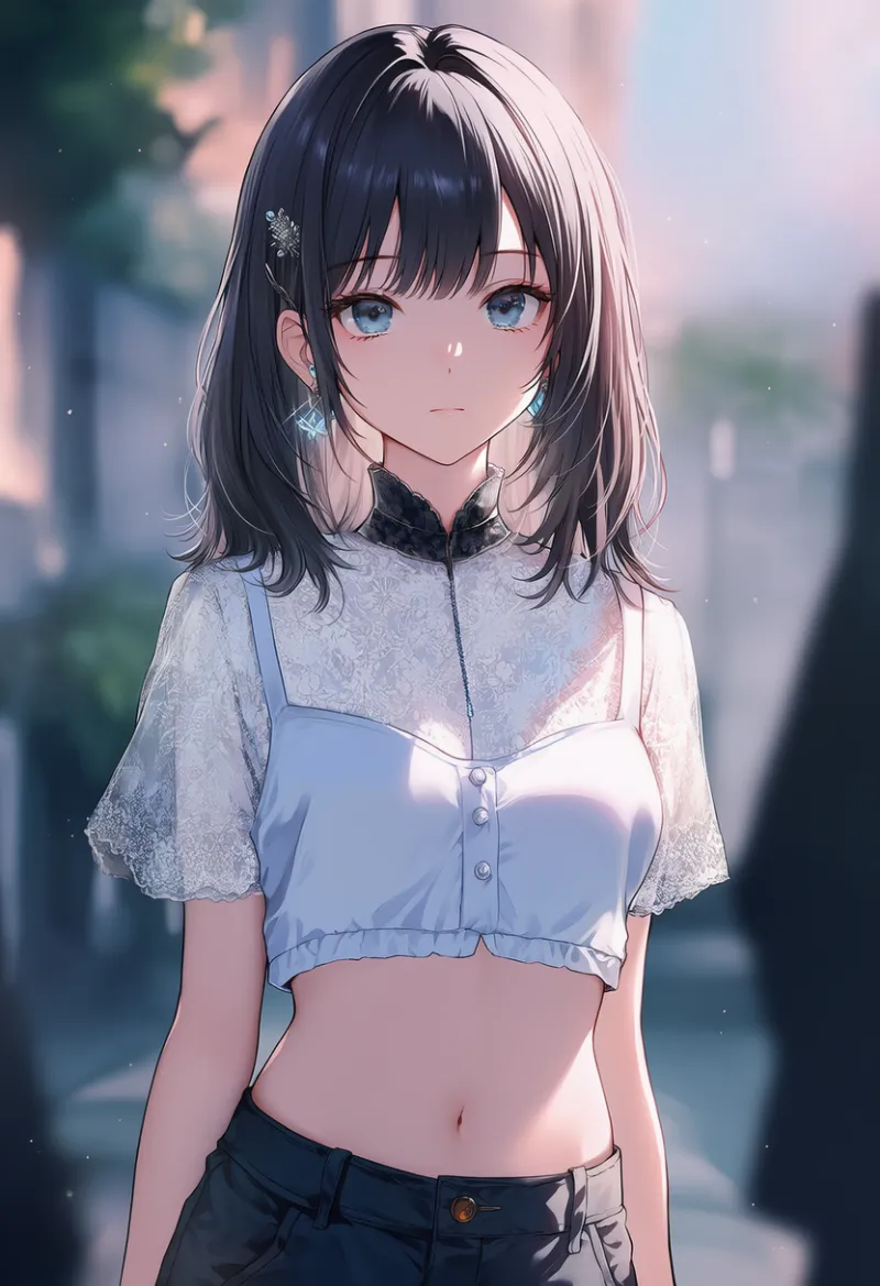 クロップ丈のトップスのAIイラスト（かっこいい服用のアイテム）｜プロンプト紹介