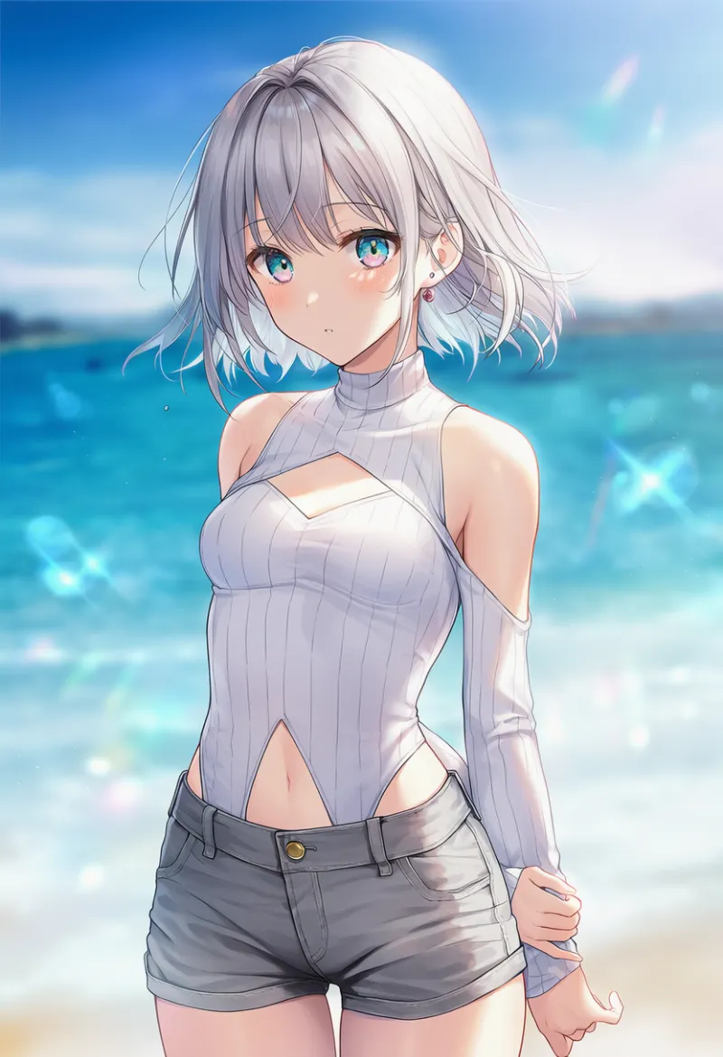 腹部の下側をカットアウトした服のAIイラスト｜プロンプト紹介
