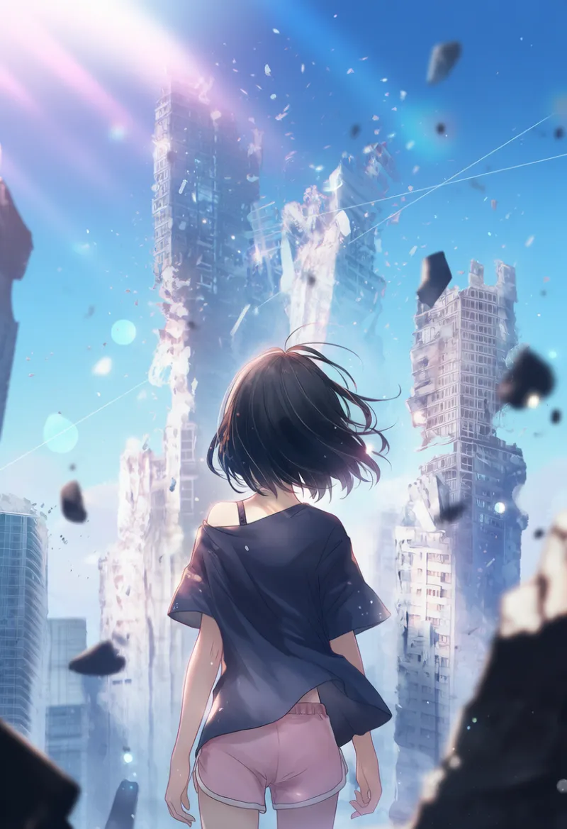 空中に飛散する破片のAIイラスト｜プロンプト紹介：debris