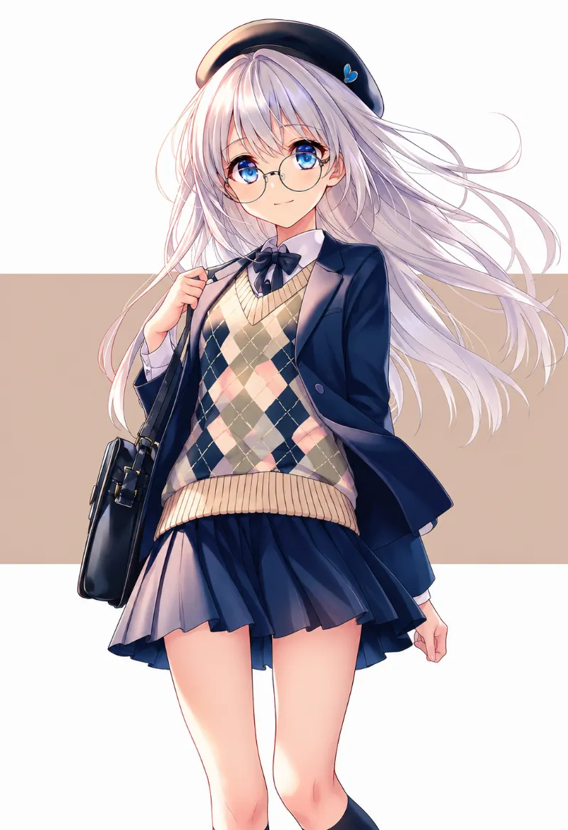 学生探偵コーデ｜冬服スタイルのAIイラスト作例