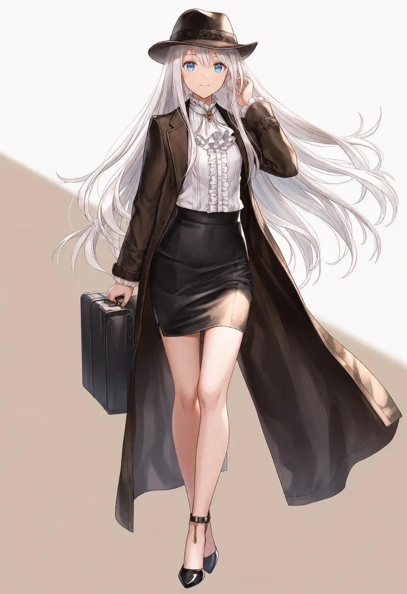 OL風探偵コーデのAIイラスト作例
