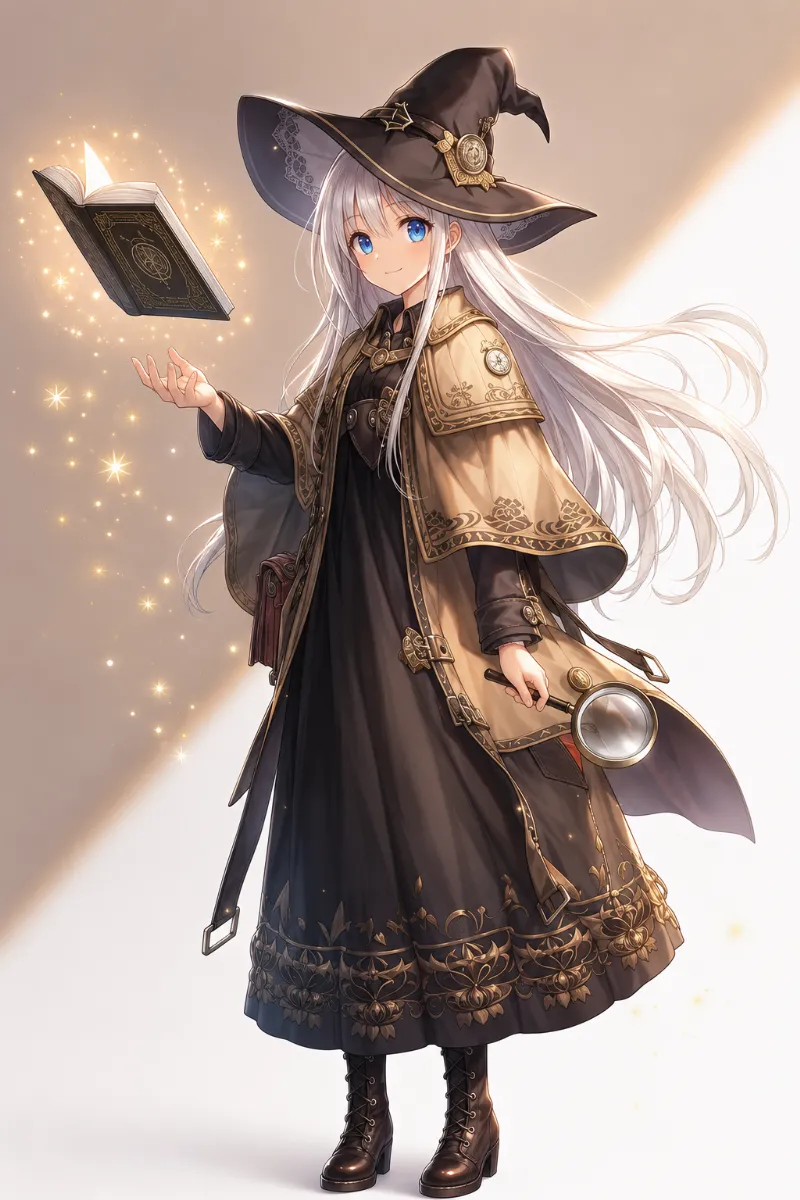 ファンタジー探偵コーデ｜魔法世界風のAIイラスト作例