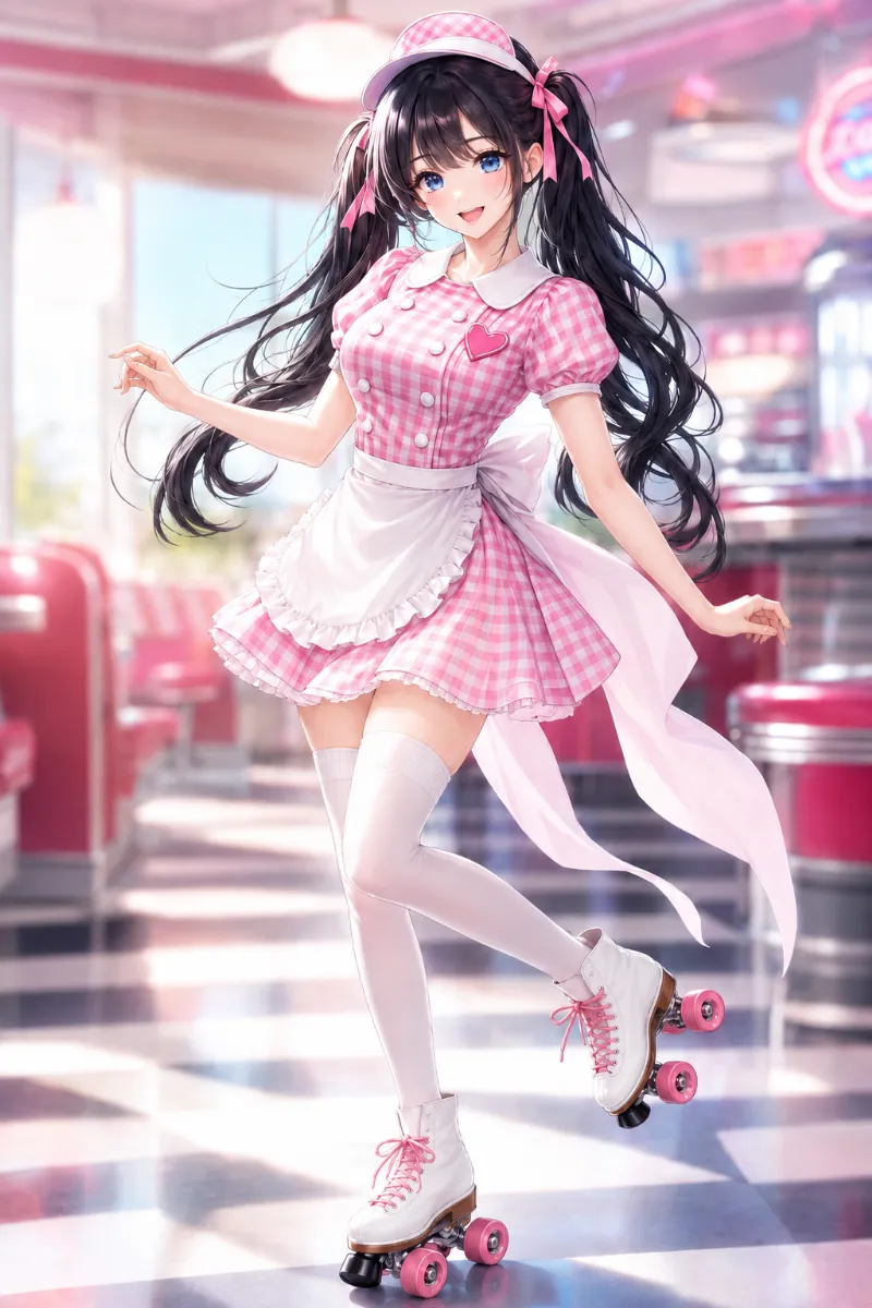 GPT Image 2.0の生成例｜ピンク×ギンガムチェックのダイナー衣装
