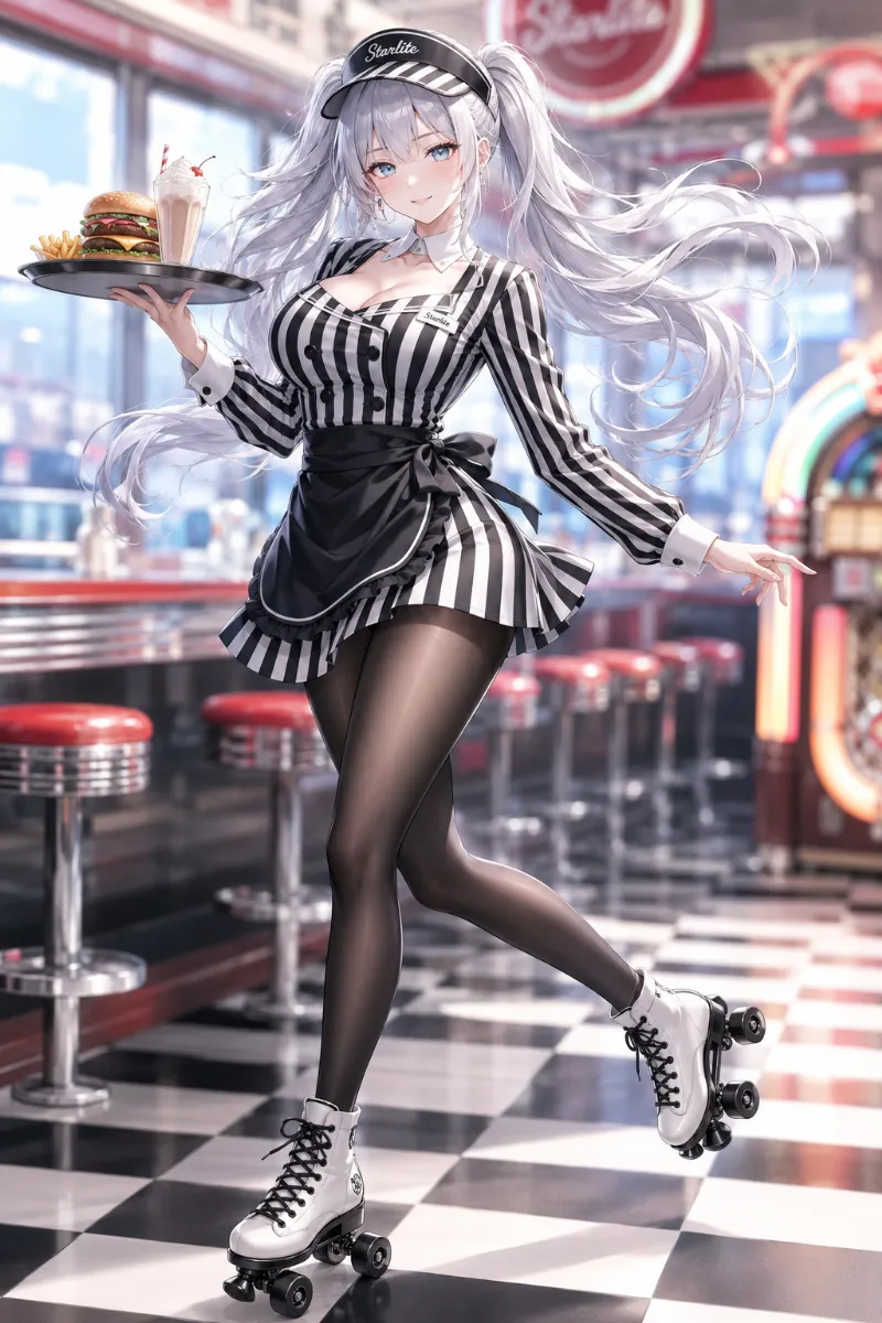 GPT Image 2.0の生成例｜モノトーンのダイナー衣装