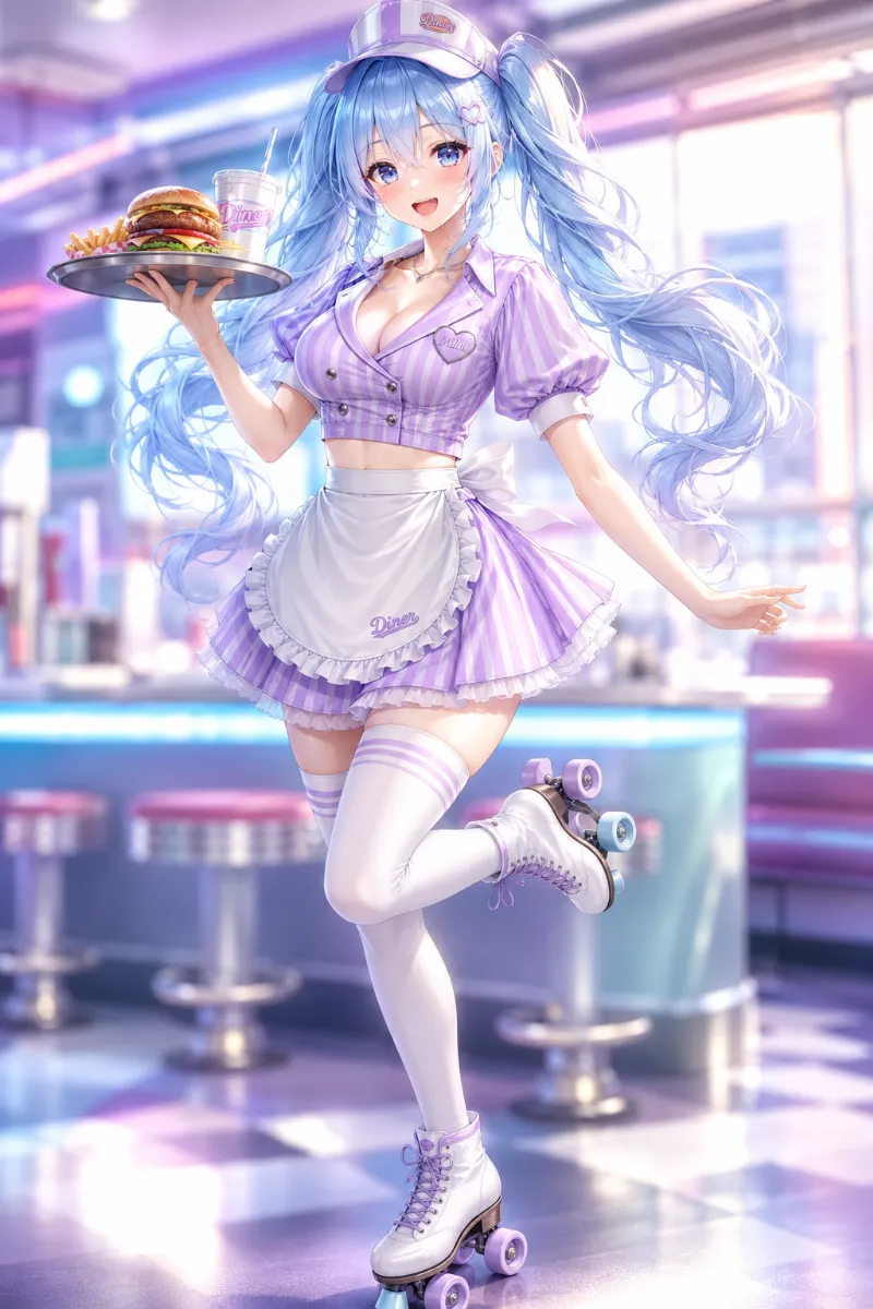 GPT Image 2.0の生成例｜ミニスカート×エプロンのダイナー衣装（現代より）