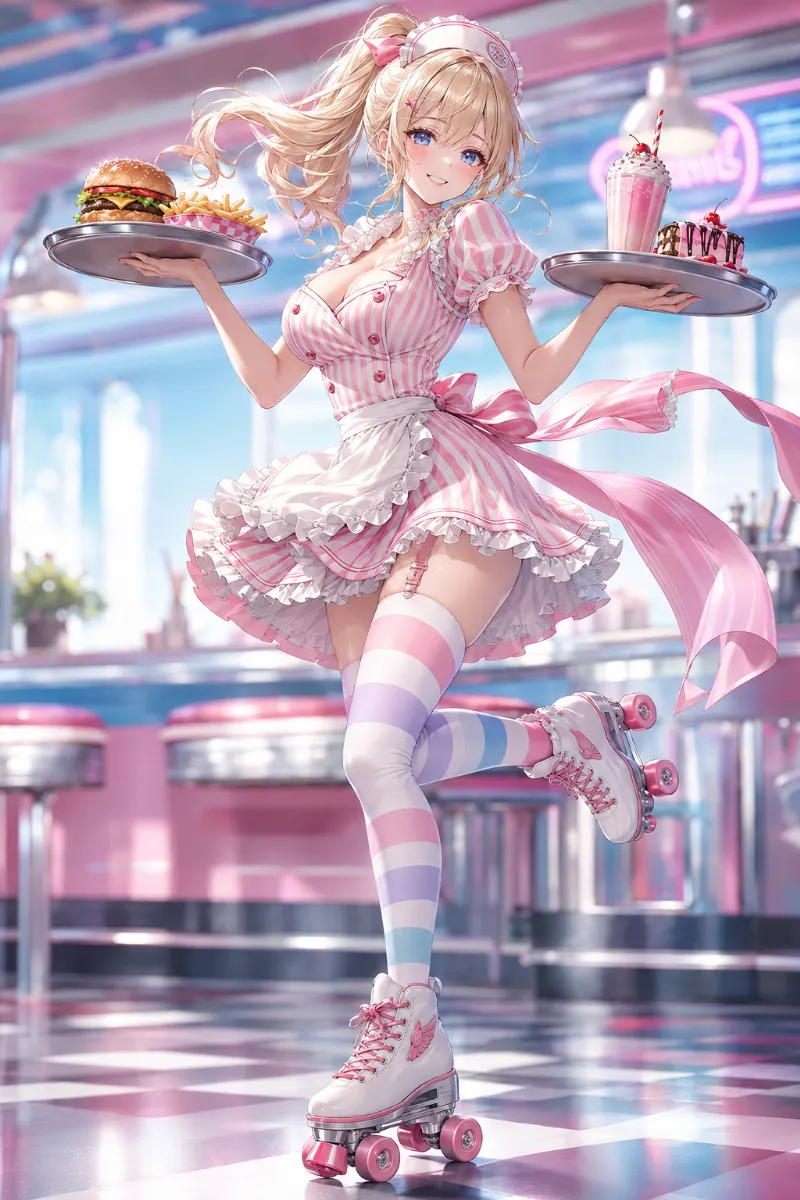 GPT Image 2.0の生成例｜フリル多めのガーリーダイナー衣装