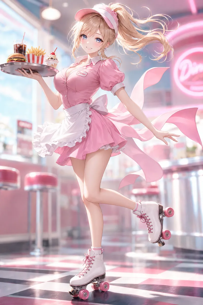 GPT Image 2.0の生成例｜ピンク無地のダイナー衣装（シンプルな可愛さ重視）