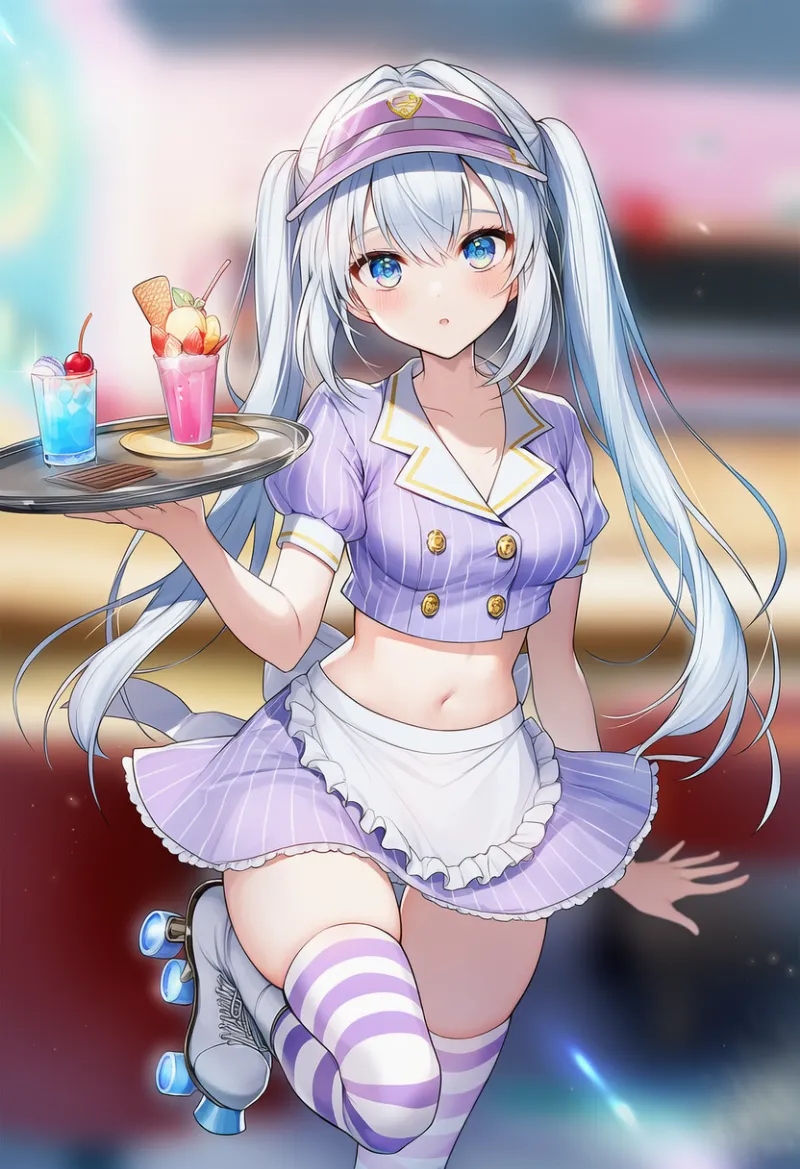 NovelAIの生成例｜ミニスカート×エプロンのダイナー衣装