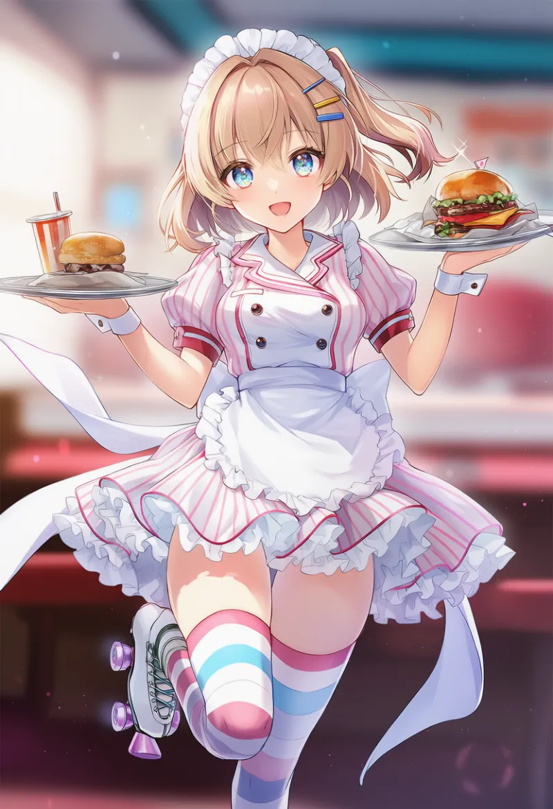 NovelAIの生成例｜フリル多めのガーリーダイナー衣装