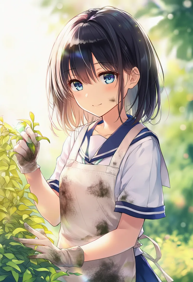 汚れた服のAIイラスト（ガーデニング）｜プロンプト紹介