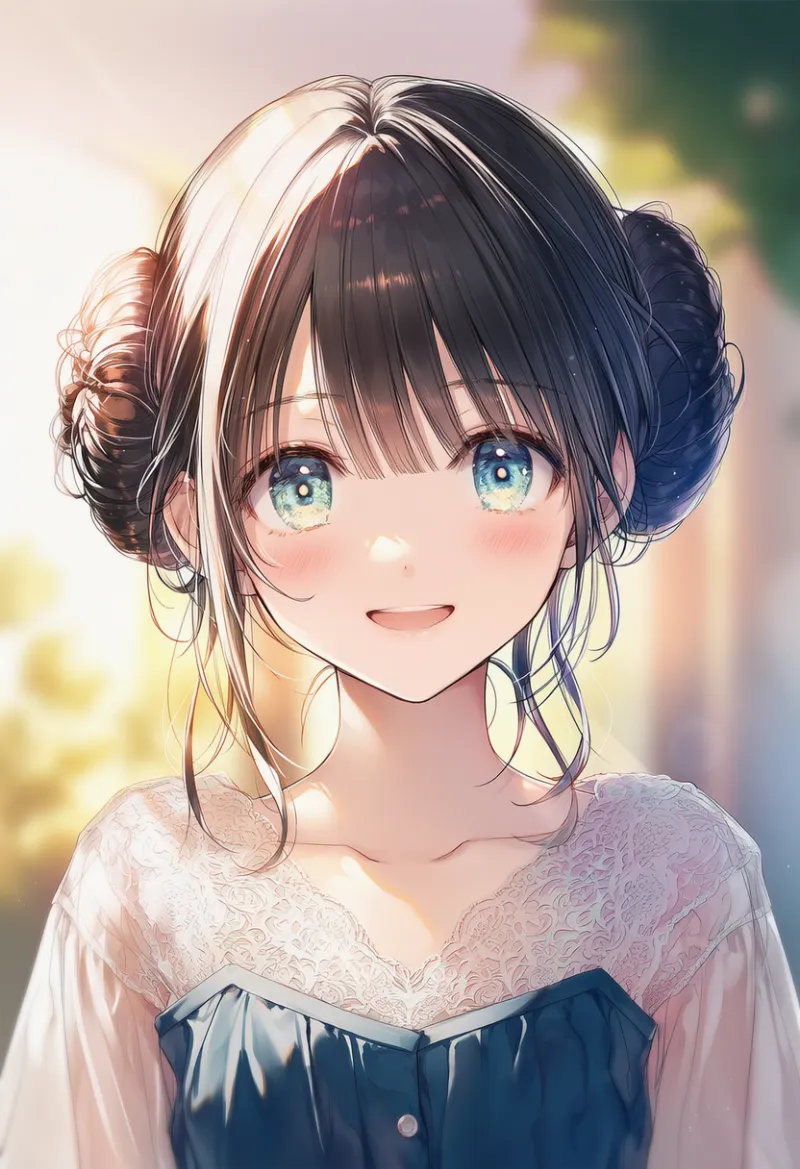 ドーナツ型お団子ヘアのAIイラスト｜特殊な髪型プロンプト紹介