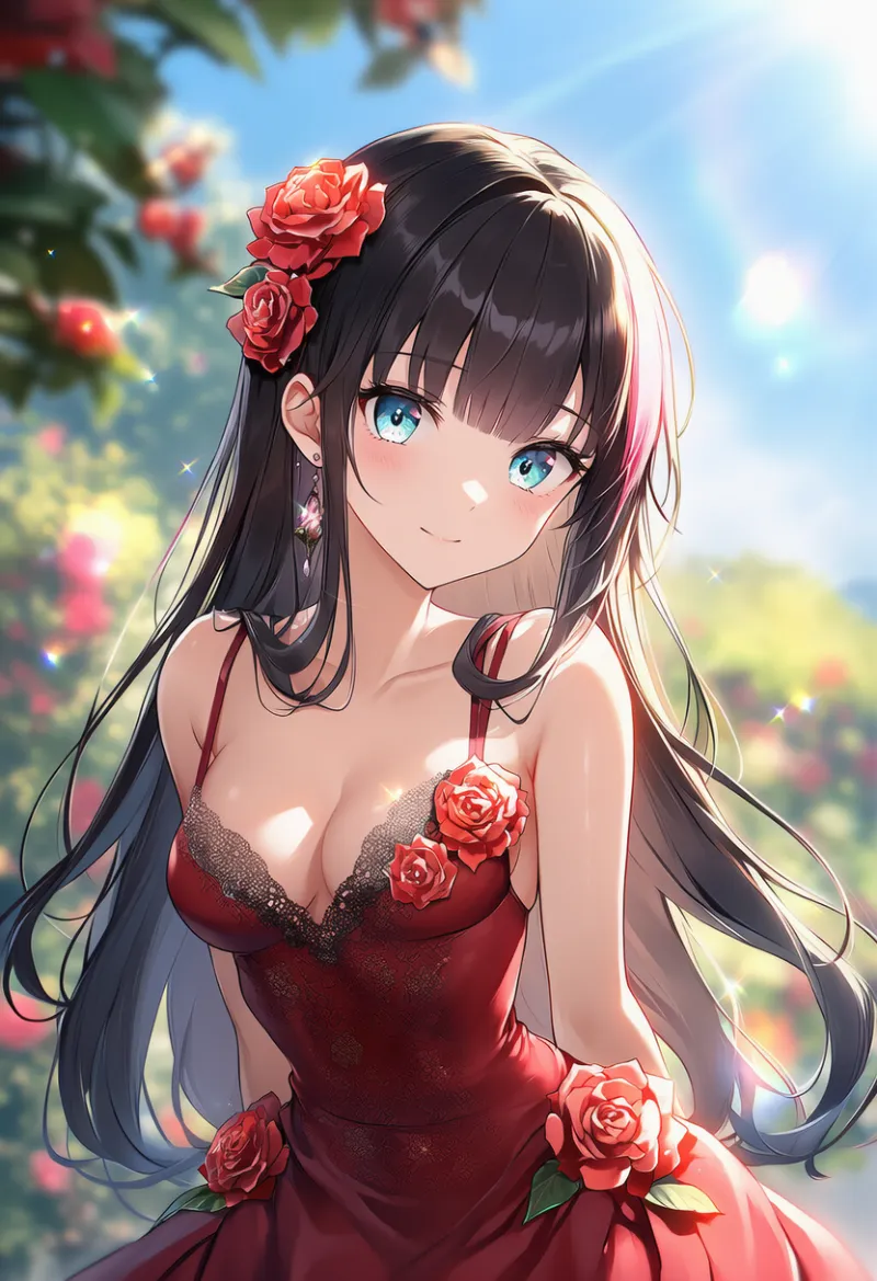 ドレスに花飾りをつけたAIイラスト（フラメンコ用）｜プロンプト紹介