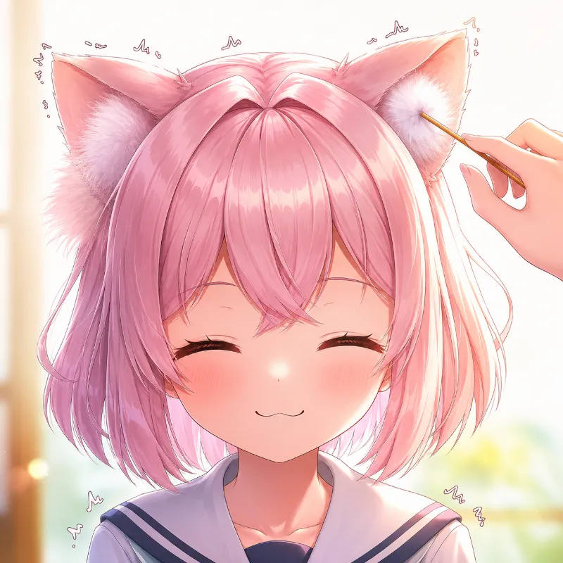 耳かきで気持ちよさそうな表情をする美少女のAIイラスト｜プロンプト紹介
