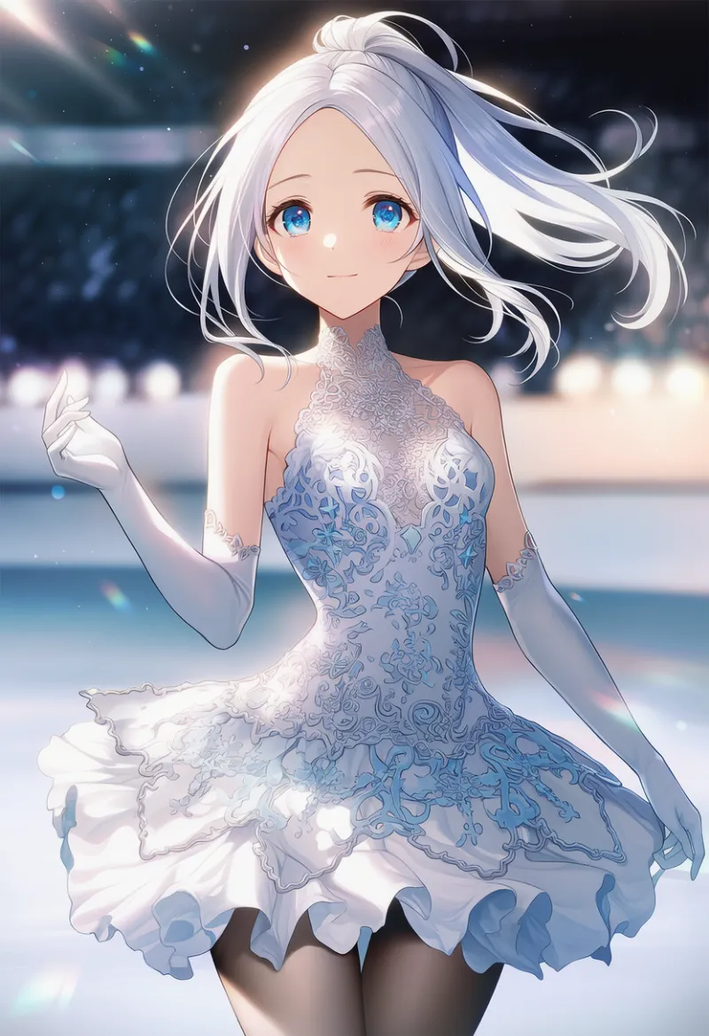 肘丈グローブのAIイラスト（フィギュアスケートドレス用）｜プロンプト紹介