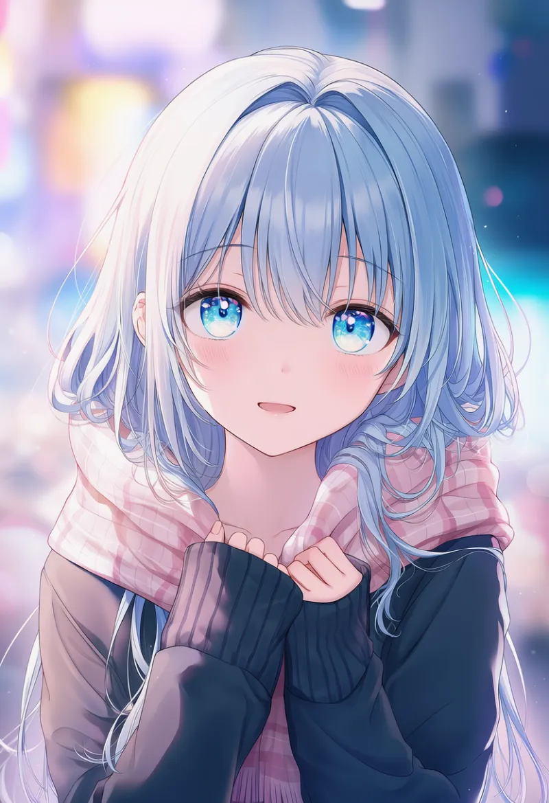 マフモコ（マフラーを巻いた時に髪の毛がモコっとする）のAIイラスト｜特殊な髪型プロンプト紹介