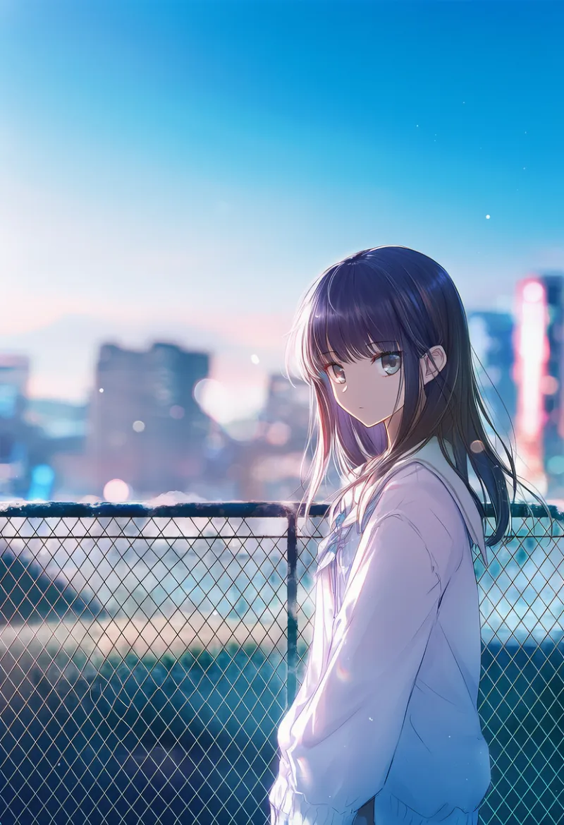 フェンスのAIイラスト（都市景観）