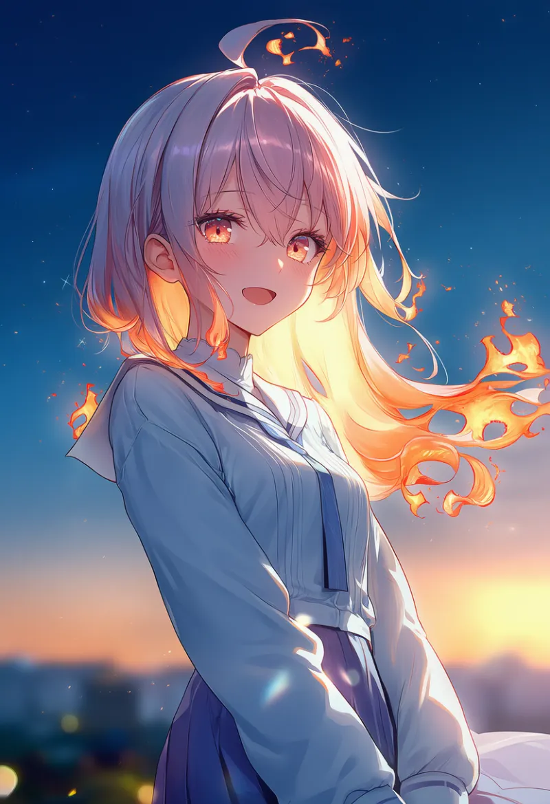 炎の髪のAIイラスト｜特殊な髪型プロンプト紹介