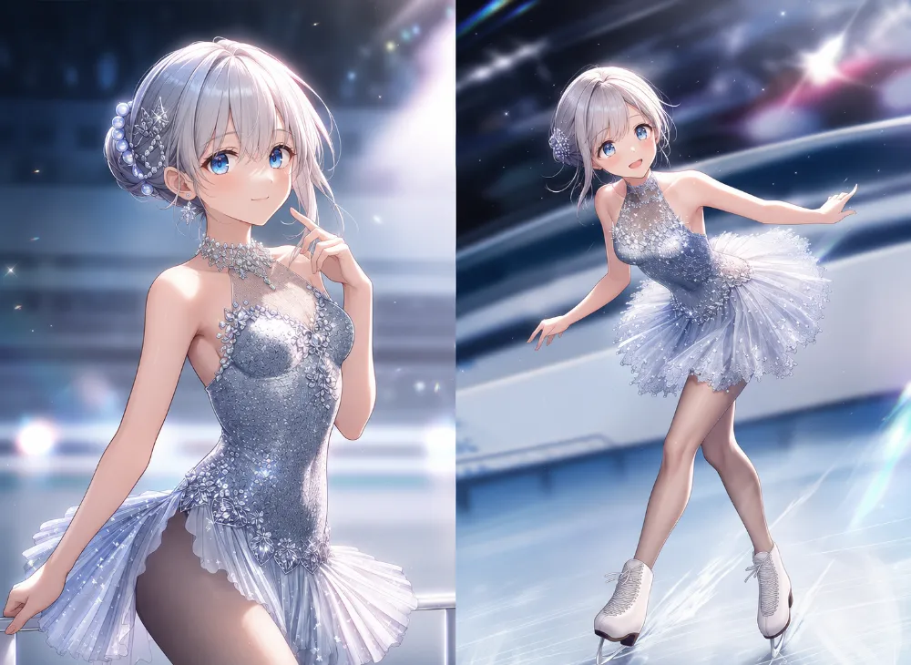 スパンコール付きホルターネックドレスのAIイラスト｜フィギュアスケート用デザイン