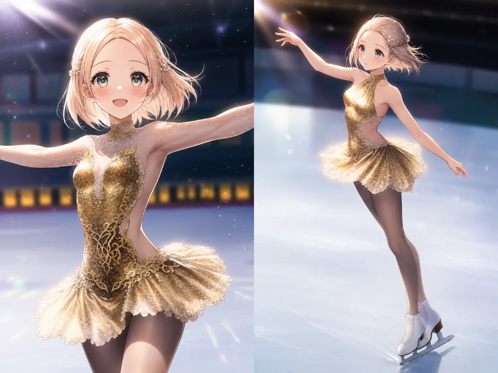 サイドカットアウト・ドレスのAIイラスト｜フィギュアスケート用デザイン
