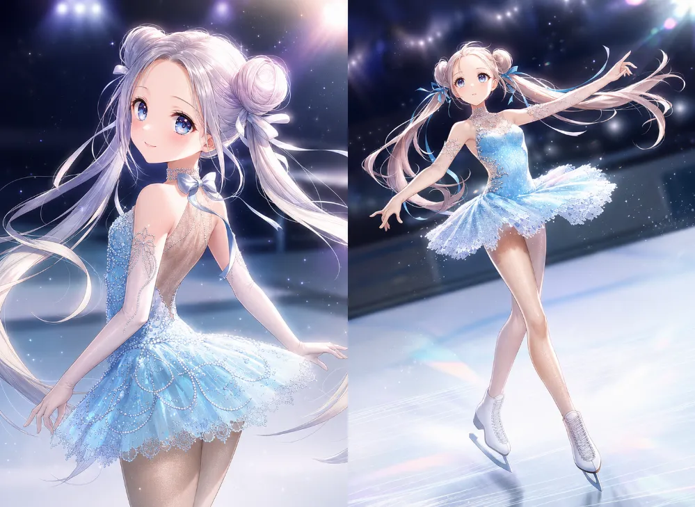 バックカットアウト・スリーブレスドレスのAIイラスト｜フィギュアスケート用デザイン