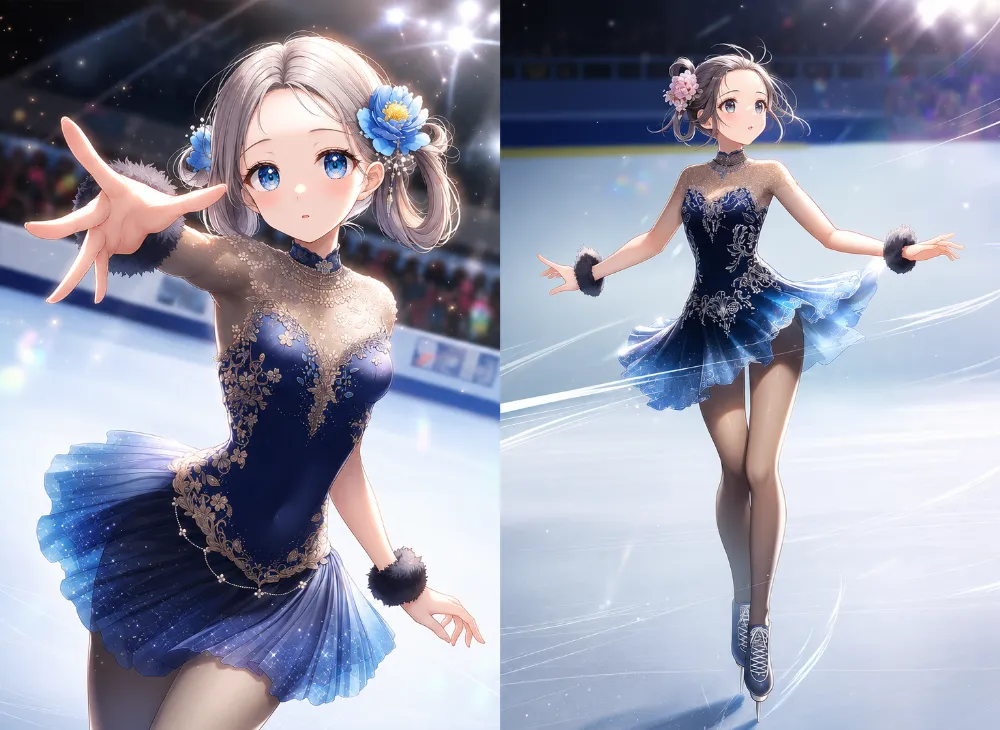 グラデーション透け素材ドレスのAIイラスト｜フィギュアスケート用デザイン