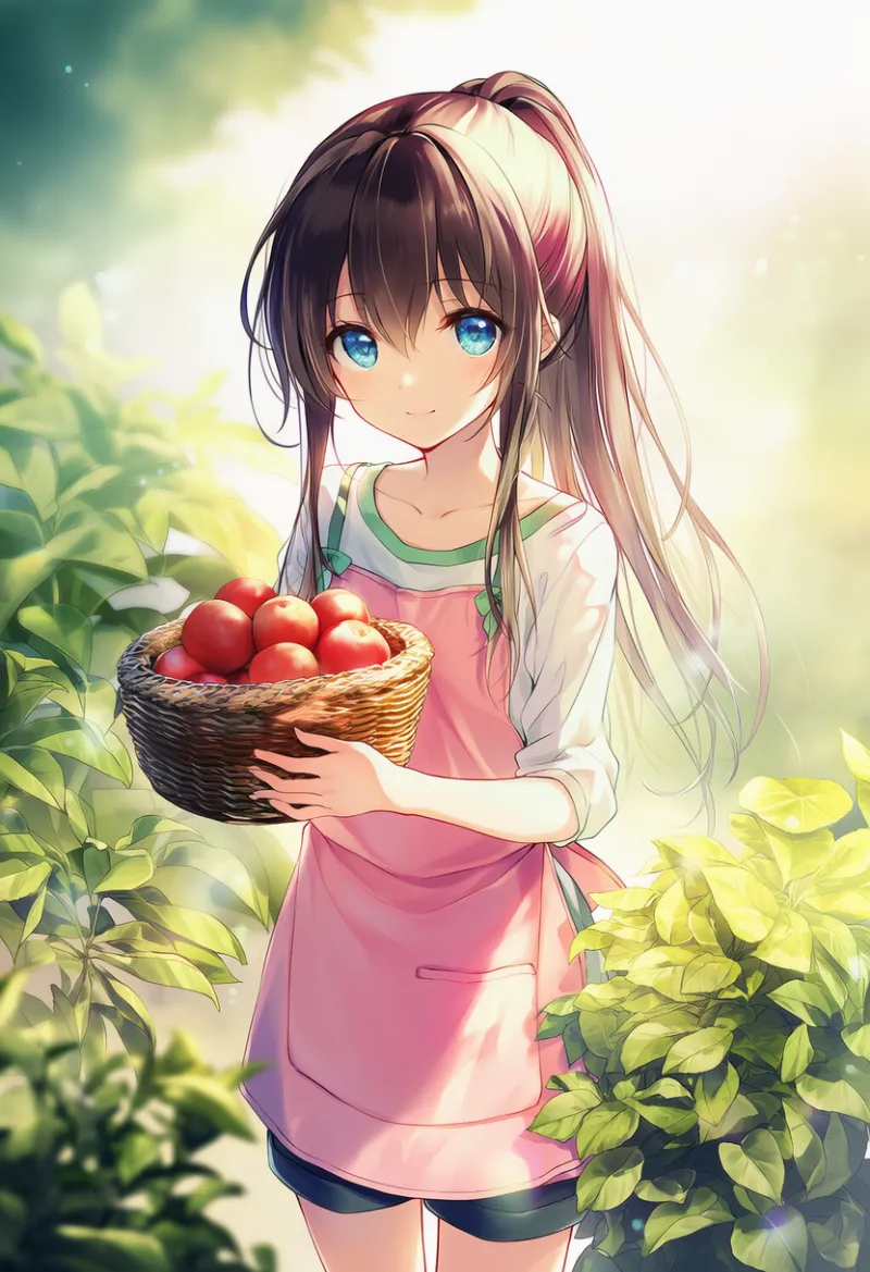 収穫かごのAIイラスト（ガーデニング）｜プロンプト紹介
