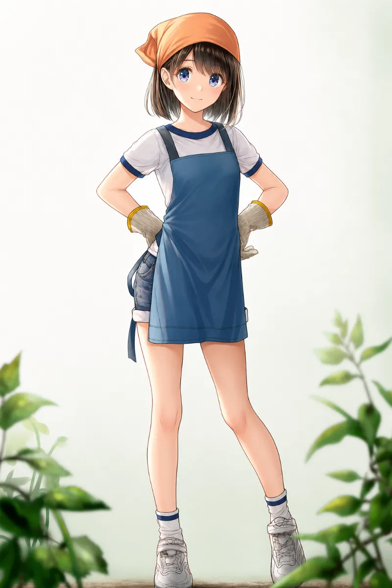 爽やかな園芸部スタイルのAIイラスト（ガーデナーファッション）