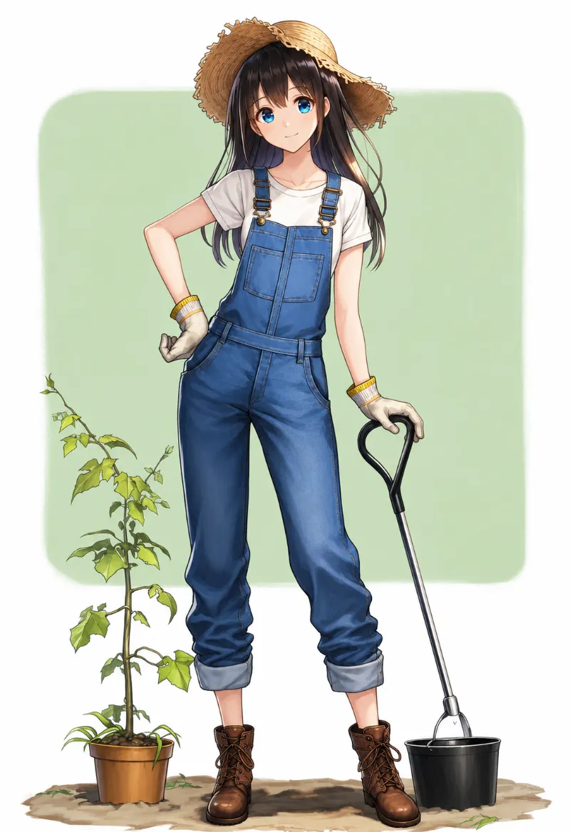 実用的ファームガールスタイルのAIイラスト（ガーデナーファッション）