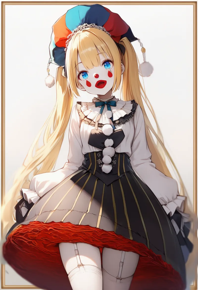 ガーターストラップのAIイラスト（ピエロ服用）｜プロンプト紹介
