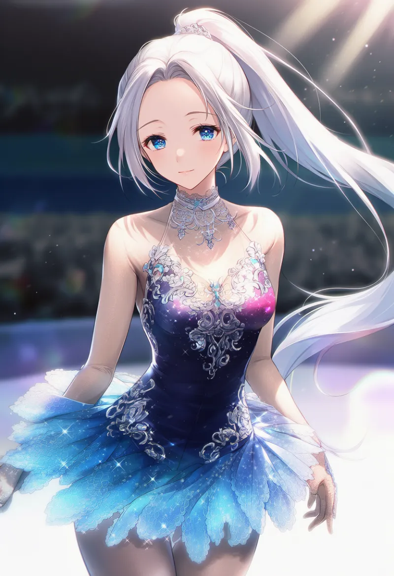 キラキラしたドレスのAIイラスト（フィギュアスケートドレス）｜プロンプト紹介