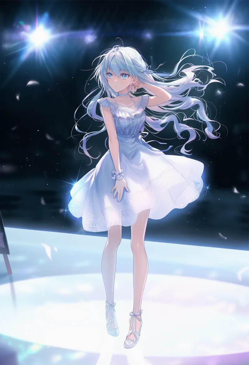光る床のAIイラスト｜ファッションショー・ランウェイのプロンプト紹介