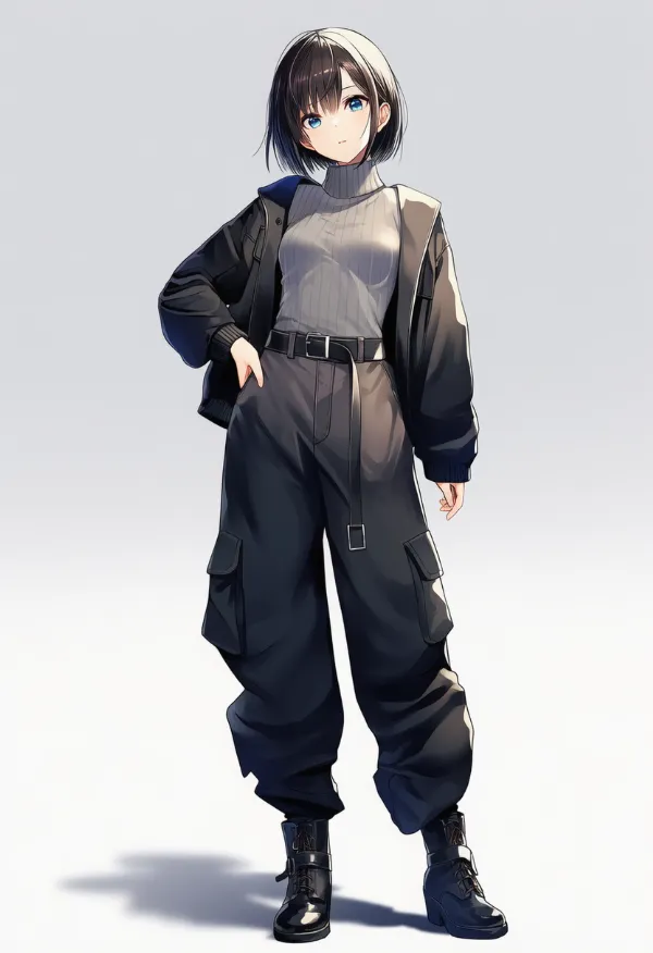 グレーのアクセントのあるかっこいい服のAIイラスト作例