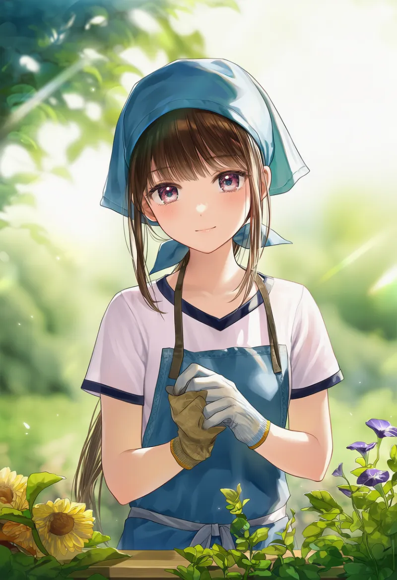 体操服とエプロンのAIイラスト（園芸用の服装）｜プロンプト紹介