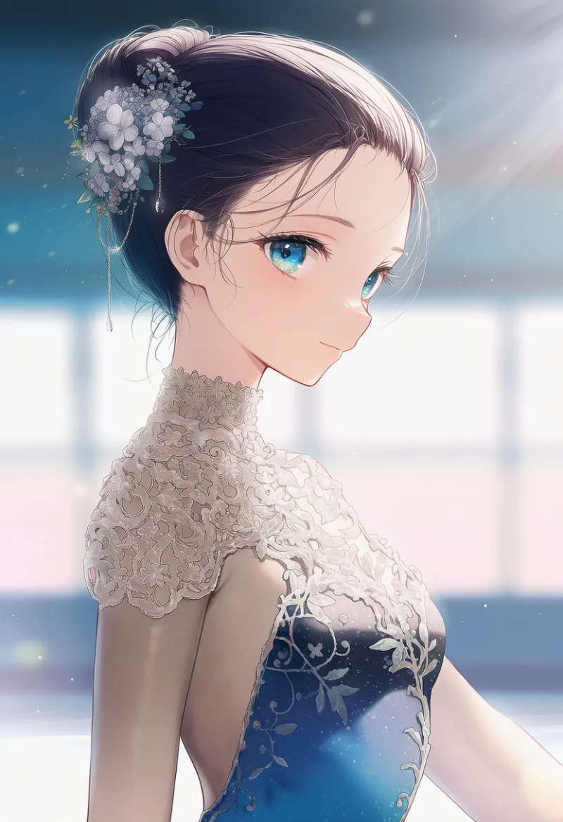 花の髪飾りのAIイラスト（フィギュアスケート用のヘアアクセサリ）｜プロンプト紹介