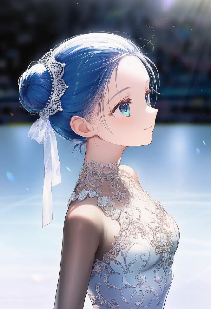 ヘアリボンのAIイラスト（フィギュアスケート用のヘアアクセサリ）｜プロンプト紹介