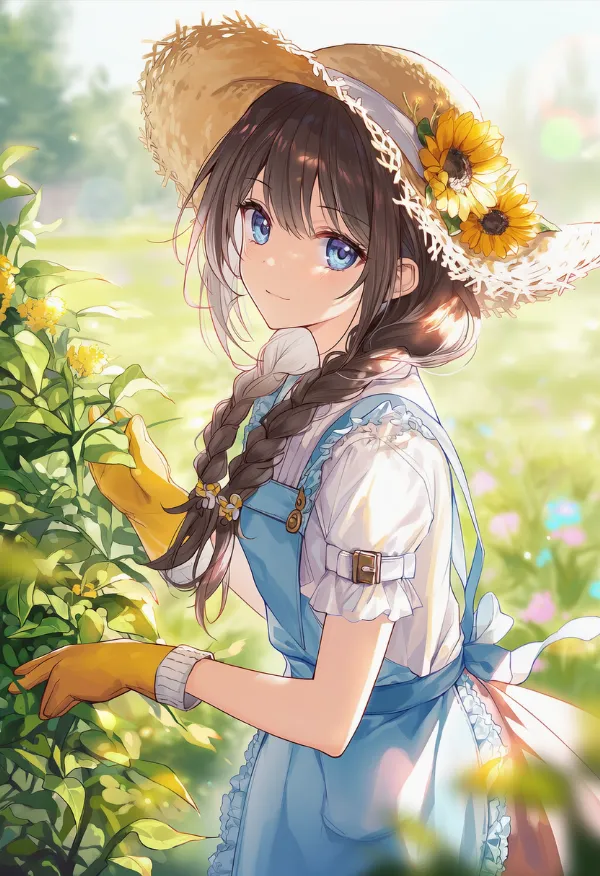 帽子に花飾りのAIイラスト（園芸アイテム）｜プロンプト紹介