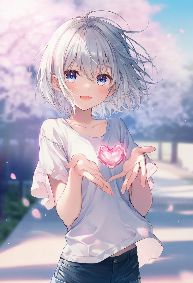 手の上にハートを出すエフェクトを再現したAIイラスト｜プロンプト紹介
