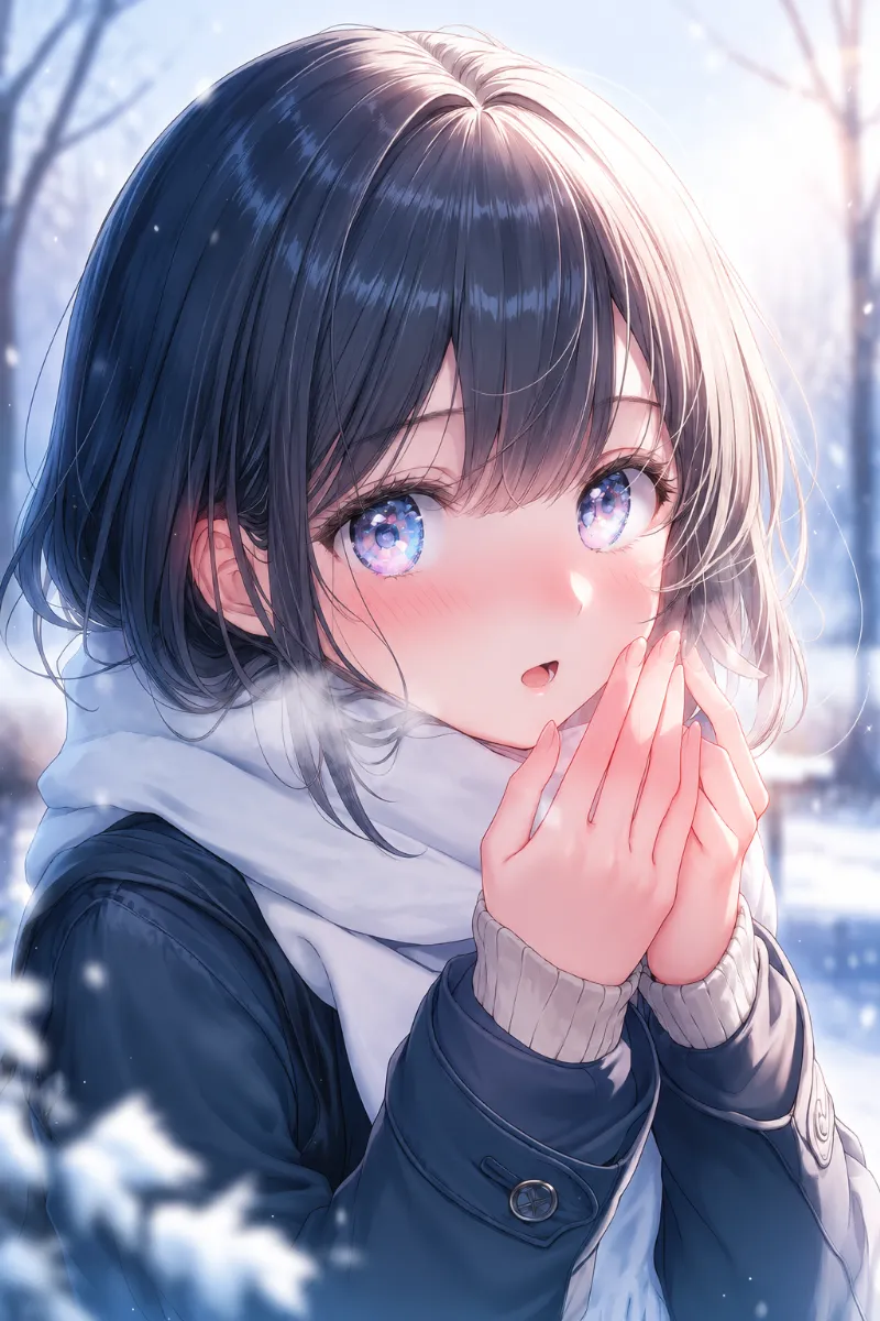 冬・寒さシーンの白い息を再現したAIイラストの作例｜プロンプト紹介