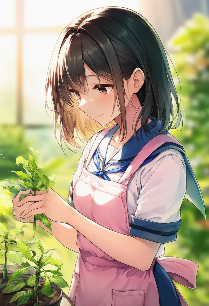 植物を持つ仕草のAIイラスト（ガーデニング）｜プロンプト紹介