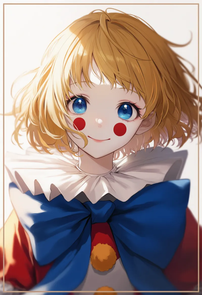 大きな蝶ネクタイのAIイラスト（ピエロ服用）｜プロンプト紹介
